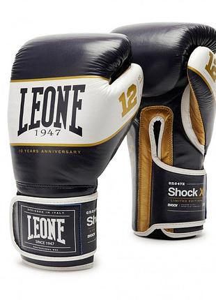 Боксерські рукавиці leone shock x, сині, шкіряні, 12 унцій (340г.) для спортсменів 60-80 кг. (500207)