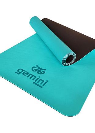 Коврик для йоги и фитнеса gemini tpe+tc, 183×61×0,6 см, противоскользящий, бирюзовый, ge-60023