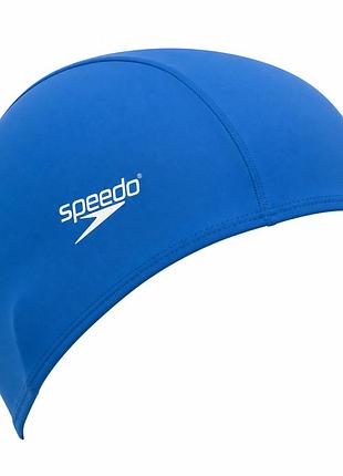 Шапочка для плавания speedo polyester cap, полиэстеровая, синяя, универсальный размер osfm (8-710080000-3)