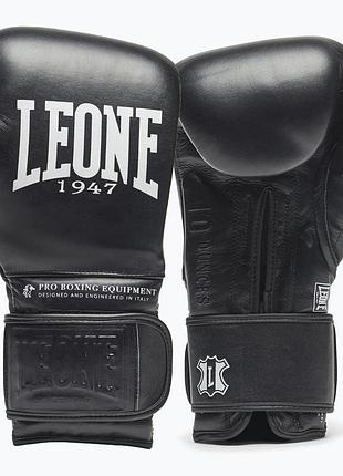 Боксерські рукавиці leone greatest, чорні, шкіряні, 18 унцій (510+г.) для спортсменів 100+ кг. (500169)