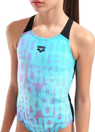Купальник для дівчат arena multi colours swimsuit v back (upf 50+) хлоростійкий,164 см блакитно-чорний (009007-509-164)