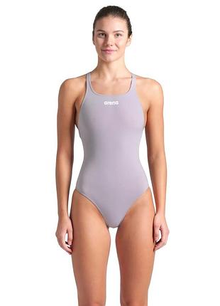 Женский слитный купальник arena team swimsuit swim pro solid 44 серый,розовый (004760-590-44)