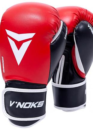 Боксерські рукавиці v`noks lotta, червоні, шкіряні, 10 унцій (283 г) для спортсменів від 8 років до 60 кг. (60019)
