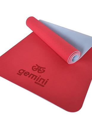 Коврик для йоги и фитнеса gemini tpe+tc, 183×61×0,6 см, противоскользящий, красный, ge-60017