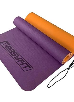 Коврик для йоги и фитнеса easyfit ef-1924-vo, антискользящий, фиолетовый, 183×61×0,6 см, tpe