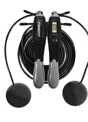 Скакалка швидкісна для схуднення (бездротова) easyfit twinrope ef-1909-gy (з лічильником) 2,8 м чорно-сірий