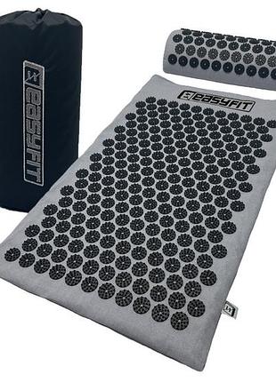 Коврик акупунктурный с валиком easyfit ef-2709-gb (аппликатор кузнецова) серый с черным