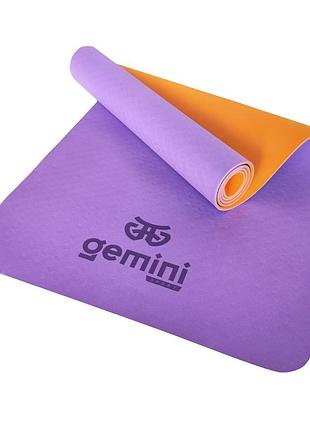 Коврик для йоги и фитнеса gemini tpe+tc, 183×61×0,6 см, противоскользящий, фиолетовый, ge-60007