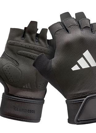 Рукавички для тренувань adidas strength, s (обхват 19-20 см), дихаючі, чорні, екошкіра, для фітнесу та спорту (adgb-15041)