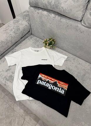 Футболка patagonia mountain logo oversize | футболка патагония унисекс черная/белая | футболка на лето xs