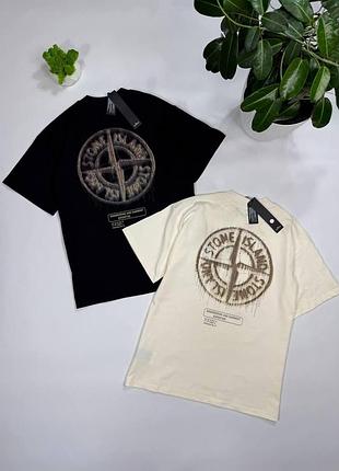 Футболка stone island черная бежевая / стон айленд футболка мужская