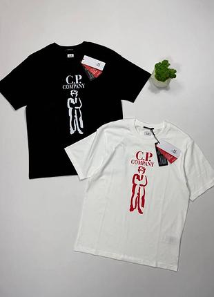 Футболка c.p. company мужская 100% коттон | premium t-shirt | черная / белая | футболка сп компани s