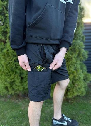Мужские шорты stone island черные с патчем compass/шорты стоник черные с патчем премиум качество s