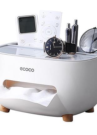 Настольный органайзер ecoco tissue с диспенсером для салфеток и отсеками для удобного хранения аксессуаров