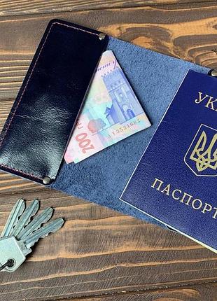 Обкладинка на паспорт (синя шкіра) walltory