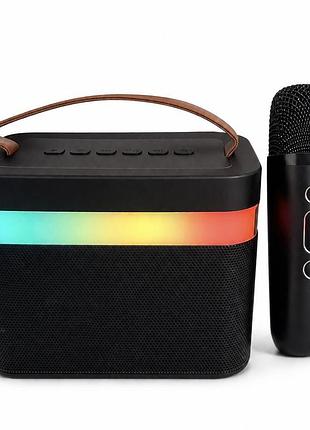Портативна bluetooth караоке-колонка з бездротовим мікрофоном, rgb-підсвіткою, bluetooth 5.0, 10 вт, чорна