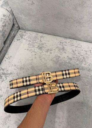 Двосторонній ремінь burberry у клітинку, стильний пояс унісекс з металевою пряжкою