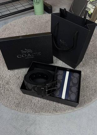 Подарочный набор coach — ремень + кошелек | стильный мужской комплект