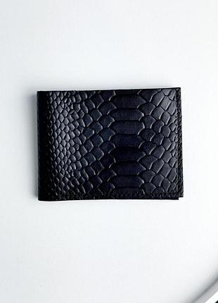 Мужской кошелек-бифолд из натуральной кожи тиснения питон sr018 (черный)