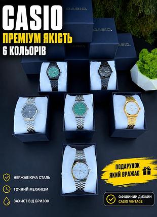 Наручные часы casio vintage premium кварцевый на стальном браслете с календарем | унисекс | часы касио унисекс срібний-чорний