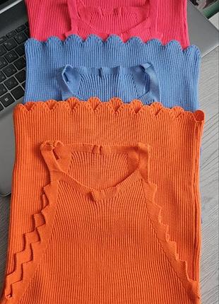 Женская яркая вязаная базовая майка в рубчик туречки