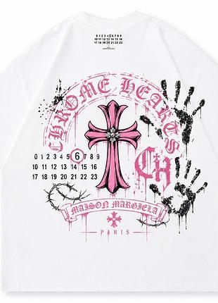 Футболки chrome hearts x maison margiela paris logo унисекс коллаборация хром хартс и мейсон марджелы белые новинка
