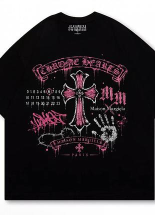 Футболки chrome hearts x maison margiela paris logo унисекс коллаборация хром хартс и мейсон марджелы черные новинка