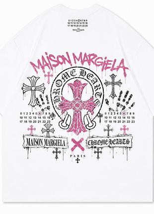 Футболки chrome hearts x maison margiela paris logo унисекс коллаборация хром хартс и мейсон марджелы белые новинка