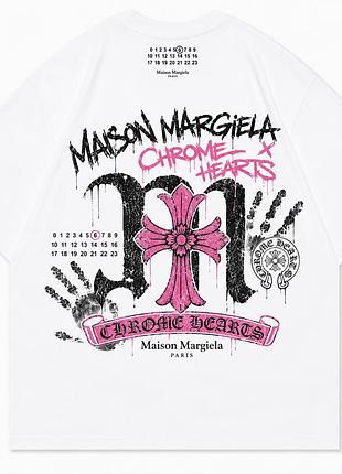 Футболки chrome hearts x maison margiela paris logo унисекс коллаборация хром хартс и мейсон марджелы белые новинка