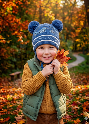 Шапка для мальчиков с акриловой пряжи на осень и весну.