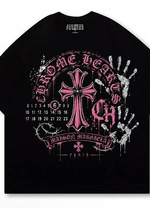 Футболки chrome hearts x maison margiela paris logo унісекс колаборація хром хартс і мейсон марджели чорні новинка