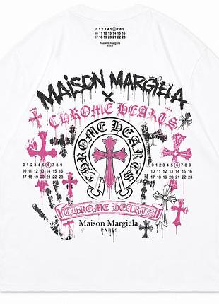 Футболки chrome hearts x maison margiela paris logo унисекс коллаборация хром хартс и мейсон марджелы белые новинка