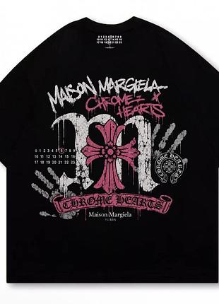 Футболки chrome hearts x maison margiela paris logo унісекс колаборація хром хартс і мейсон марджели чорні новинка