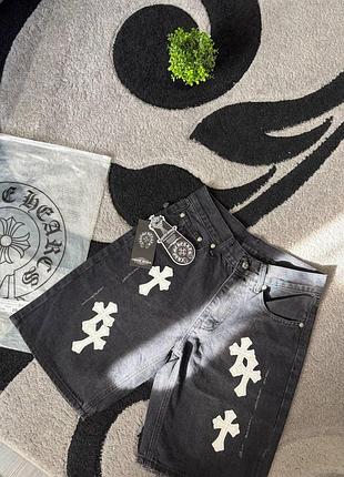 Джинсовые шорты chrome hearts мужские черные джинсовые шорты хром хартс мужские летние повседневные (s-xl) 34