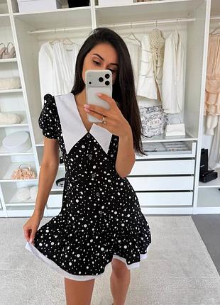 ⭐⭐⭐⭐⭐
короткое платье с актуальным воротником мини платья горошек 🌸  z1066