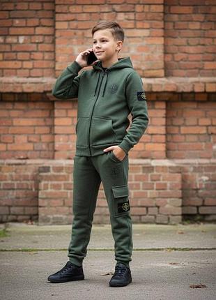 Теплий флісовий спортивний костюм на флісі stone island на хлопчика 158