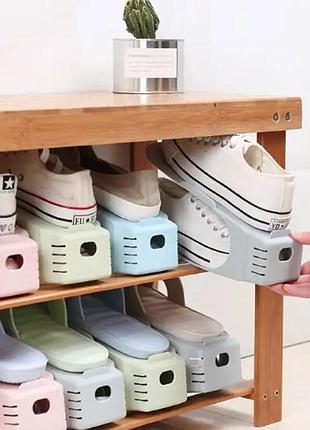 Подвійні підставки для взуття double shoe комплект 6 шт бежеві пластикові полиці органайзери двоярусні