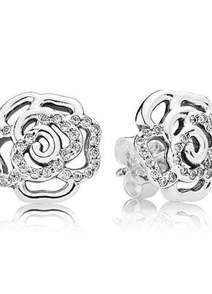 Серебряные серьги-пусеты "сияющая роза" 290575cz