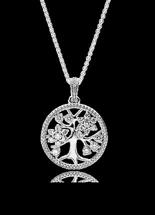 Серебряное колье с кулоном "семейное дерево" 390384cz