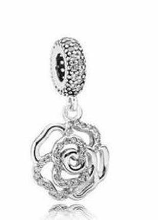 Серебряная подвеска-шарм пандора «сияющая роза» 791526cz