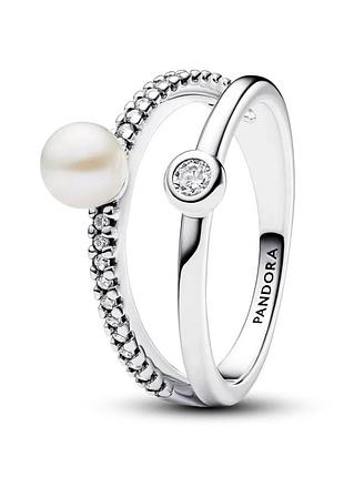 Серебряное кольцо pandora двойное с жемчужиной и паве 193147c01 56