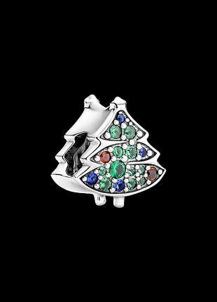 Серебряный шарм пандора " новогодняя ёлка" 790018c01
