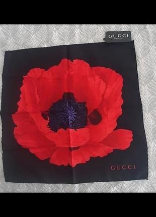 Шелковый платок gucci каре оригинал новинка с бирками (культовый маковый принт)