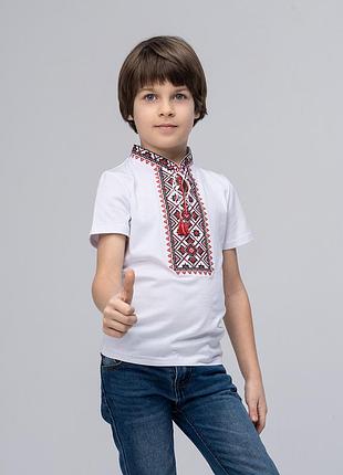 Вышитая футболка для мальчика с коротким рукавом «звездное сияние (красная вышивка)» 134
