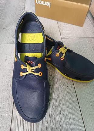 Кроксы crocs beach line boat shoe men синий-салатовый