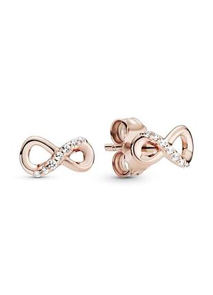 Серьги pandora "сияющий символ бесконечности" с покрытием розовым золотом 14k 288820c01