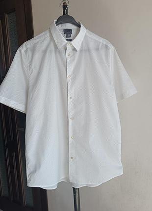 Мужская белая рубашка в мелкую капленку, regular fit, h&amp;m, l