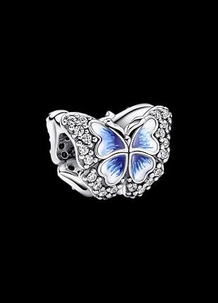 Серебряный шарм пандора "блестящая голубая бабочка" 790761c01