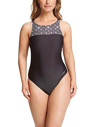Купальник для бассейна zoggs ceramics hi front x-back, черный, устойчивый к хлору, upf50+ черно-белый 42 (462333.cera.34)