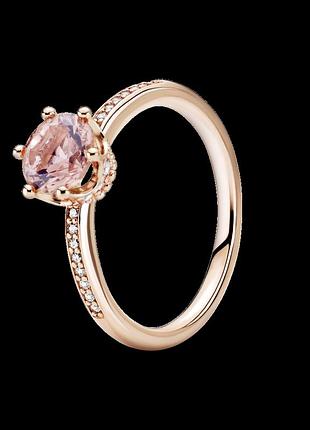 Серебряное кольцо пандора с короной и розовым камнем 188289c01